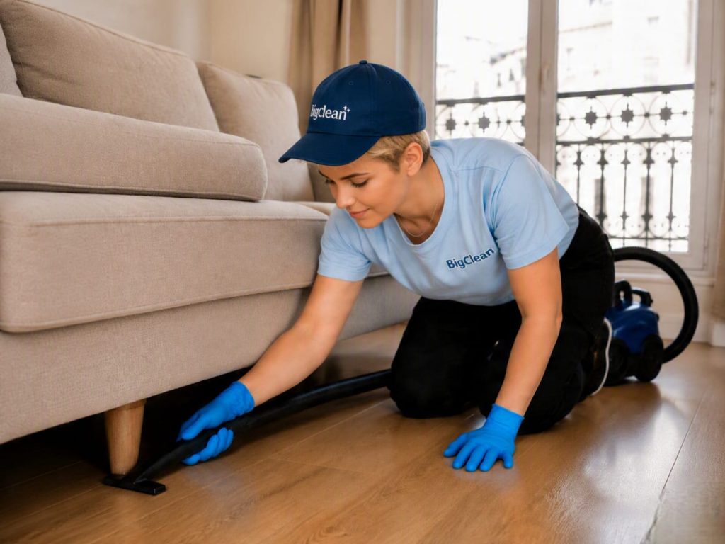 Professionnelle de BigClean réalisant un nettoyage minutieux